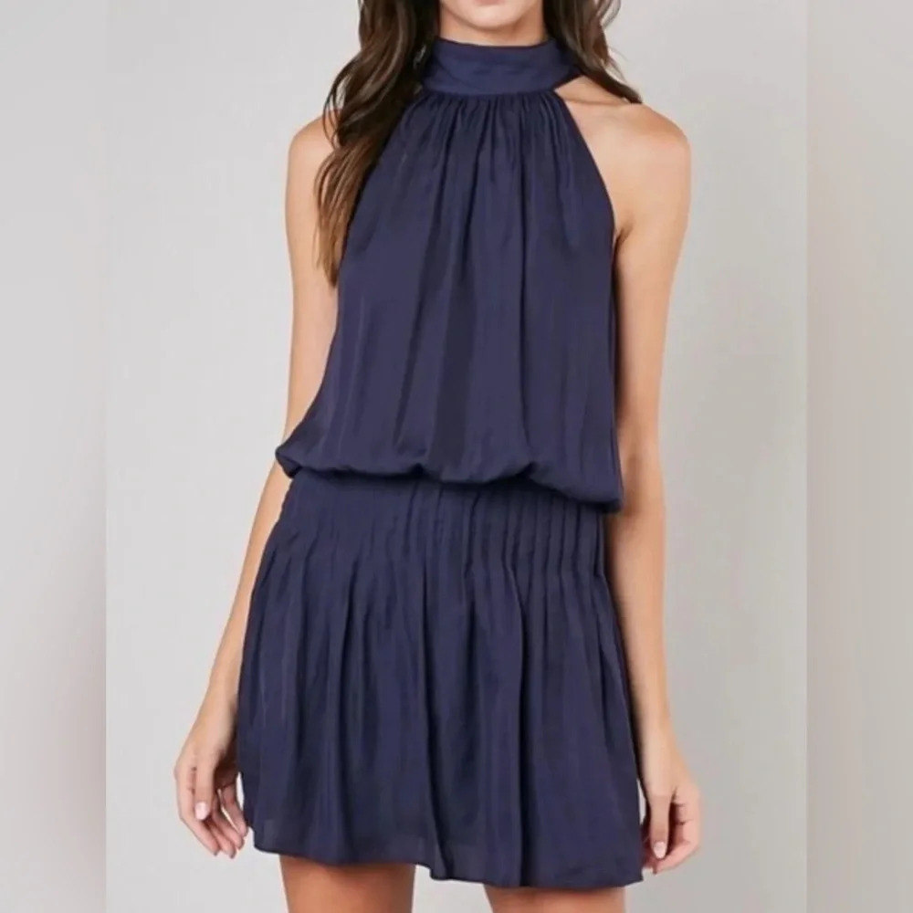 Do + Be Navy Halter Tie Neck Mini Dress